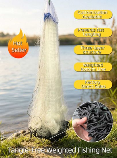 Picture of Three-Layer Anti-Tangle Fishing Net with Weighted Rope Sinker – Quick-Sinking,Durable PE Drawstring,Multi-Water Use